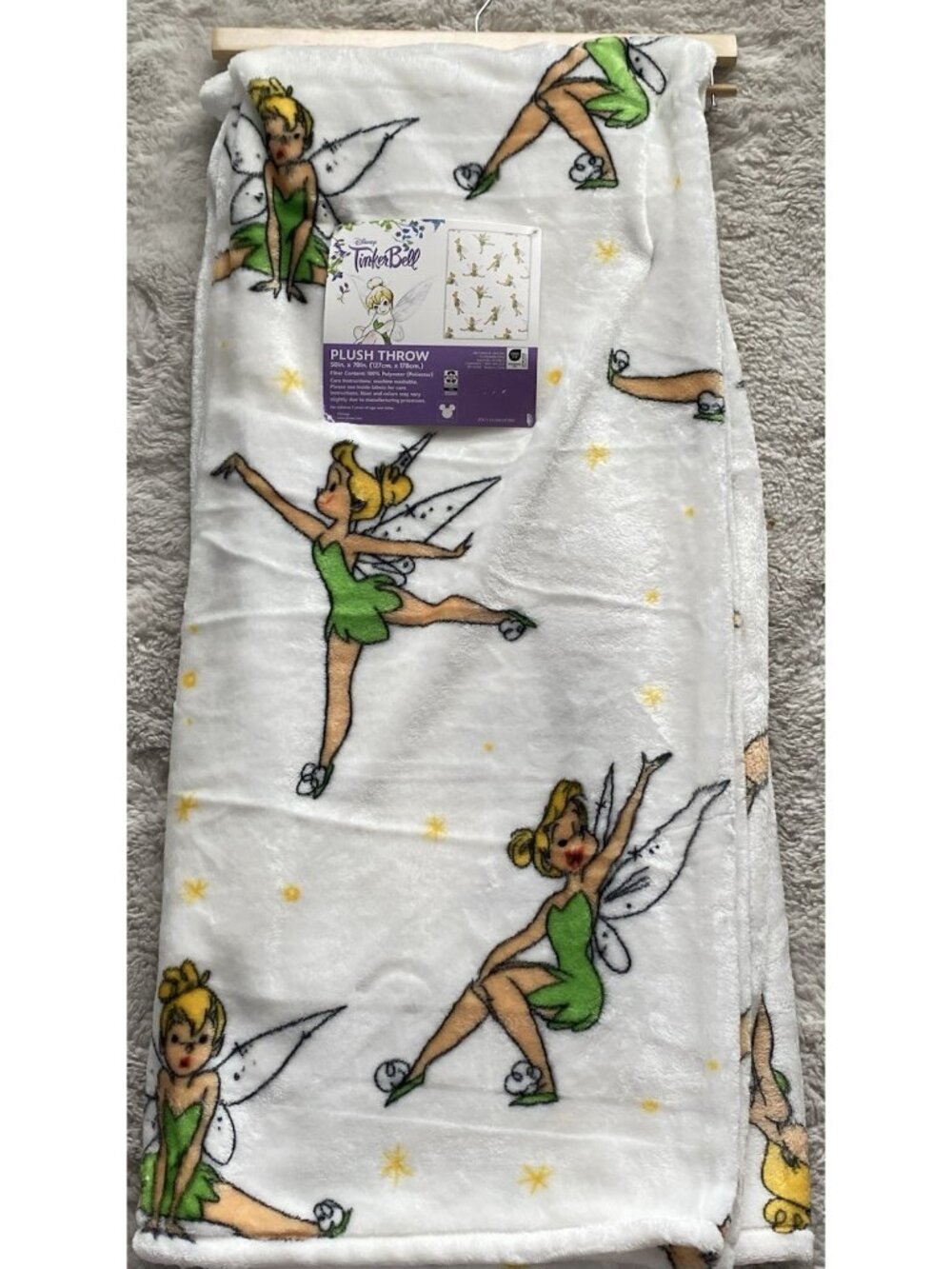 Disney TinkerBell Poses White‎ Soft Throw Blanket 50” X 70” VIRAL NEW